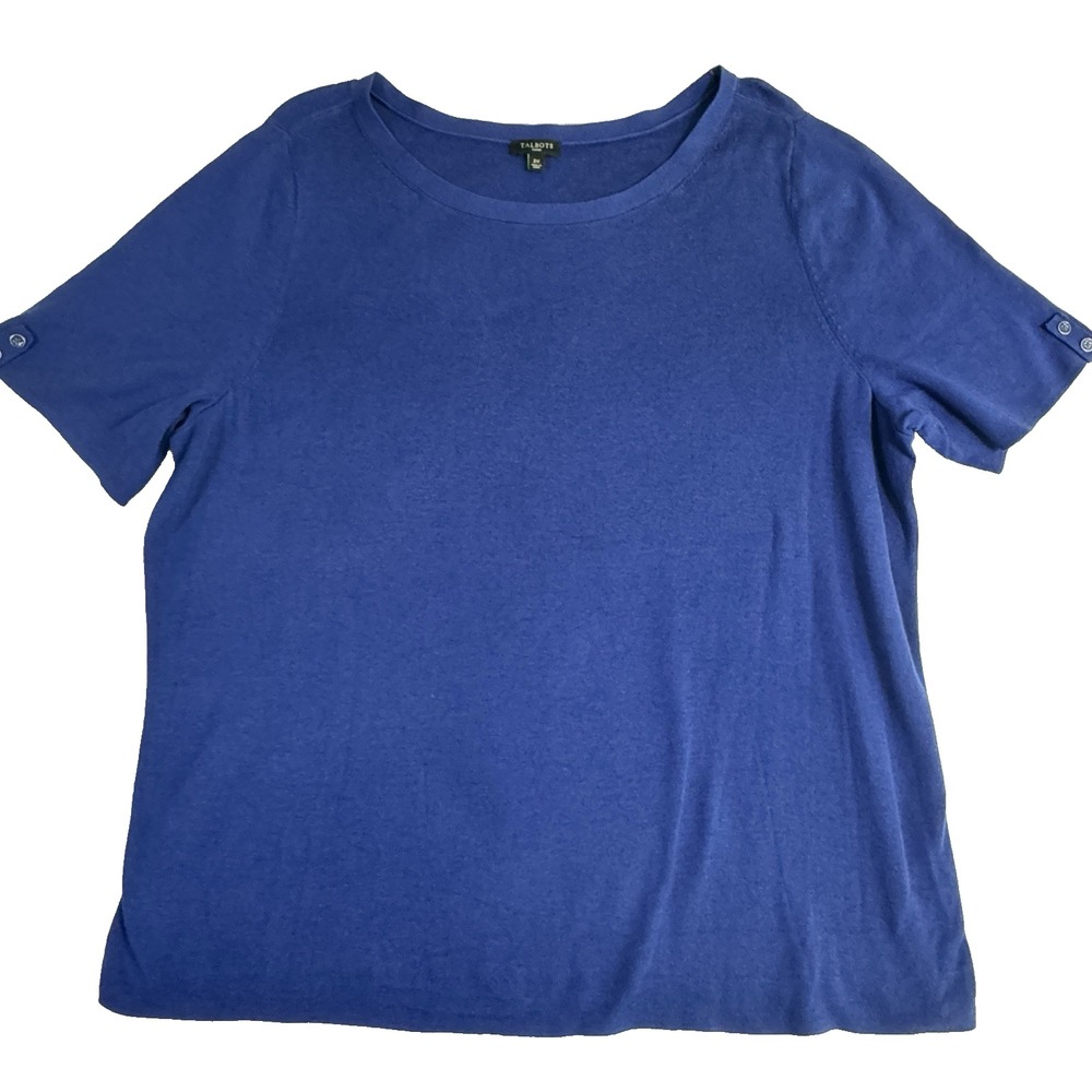 Talbots Knit Sweater Top Short Sleeve Women's 2X Scoop Neck Royal Blue Work